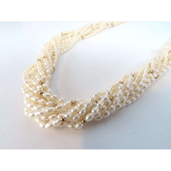 Freshwater Seed Pearl Multi Strand Necklace 10K Gold Clasp C Tanner Elegant Rope - Picture 7 of 9